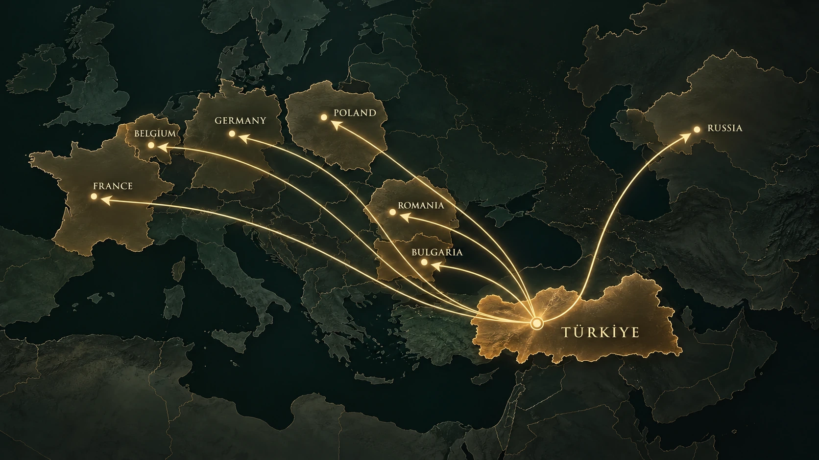 Export map showing routes from Türkiye to international markets